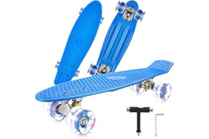 CAROMA Skateboard Enfant, Planche à roulettes avec LED Light Up Roues, Skateboard 22 Pouces Mini Cruiser Skateboard Fille Garçon Débutant