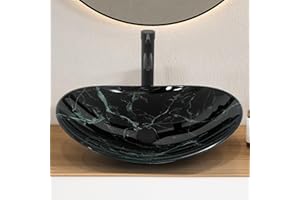 ARTETHYS Bathroom Sink, Countertop Wash Basin, Glass Vessel Washing Bowl Set with Tap, Counter Top Sink with Faucet Pop-up Drain and Water Pipe for Vanity Cabinet Cloakroom, Veria Green Marble