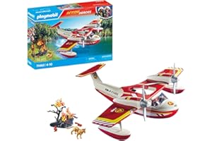 PLAYMOBIL Action Heroes 71463 Feuerwehrflugzeug mit Löschfunktion, heldenhafte Rettungsmissionen, inklusive Feuerwehrmann und vielfältigem Zubehör, detailreiches Spielzeug für Kinder ab 4 Jahren
