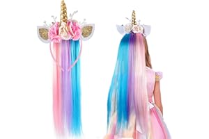 vamei Licorne Serre-tête avec Perruque pour Enfant Fille Bandeau Licorne Accessoires Déguisement Licorne pour Carnaval Halloween Fête Anniversaire