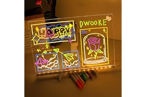DWOOKE LED Message Board with 7 Colors Pen/Stand,Acrylic Dry Erase Board,Art Creative Desktop Illuminated Wordpad,Light up Message Board Memo Board for Desk Office Cafe School Home