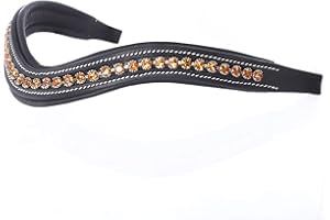 ExionPro Frontale en Cuir de Cristal Brillant Rembourré Courbé pour Brides de Cheval | Frontières de Dressage Anglais Décorées de Diamants | Couleur Cristal - Topaze