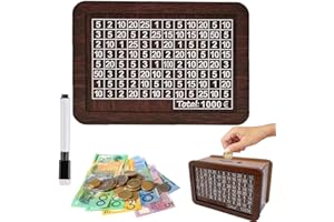 IUKUNNE Tirelire en Bois,Tirelire avec Compteur,Numérique Tirelire,Boîte Rangement Tirelire,Tirelire avec Objectif D'épargne et Chiffres à Cocher,Papier Monnaie pour Enfants et Adultes Tirelire (1000€)
