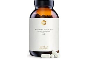 ‎SUNDAY NATURAL SUNDAY NATURAL® Vitamin C hochdosiert - PureWay® – 240 Kapseln - 1000mg Vitamin C Komplex pro Kapsel - Laborgeprüft, vegan, ohne unnötige Zusätze
