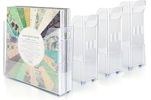 Cobenga 4 Pcs Scrapbook Paper Storage with Wheels, Plastic Portable Scrapbook Storage Bin for 12" x 12" Paper, Portable File Organizer with Built-in Handle, Functional Magazine Holder Paper Rack