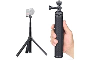 YALLSAME Aluminium-Selfie-Stick für GoPro Hero 11 10 9 8 7 6 5 4 3 Max Fusion Session AKASO SJCAM DJI OSMO Action-Kamera, verwendet als ausziehbarer Teleskop-Einbeinstativ, Handgriff, Stativständer