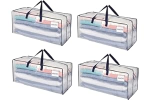VENO Pack de 4 Bolsas de Mudanza, Almacenamiento Extra Grande con Correas de Mochila, Cremalleras y Asas Resistentes, Bolsas de Lavandería para Guardar Ropa y Embalar (Transparente,Pack de 4)