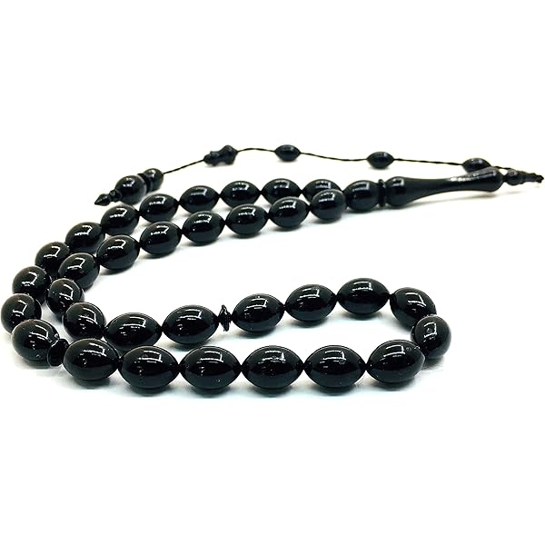 Perlin Gebedsketting Tesbih Tasbih Tespih Misbaha Subha 33, 30 cm, moslim islamitische rozenkrans, prayer, aanbiddingsaccessoires, halfedelsteen, tijgeroog, onyx, zwarte parels, bol 8 mm