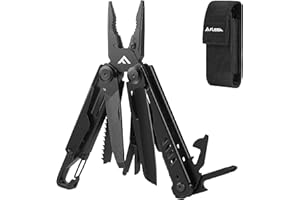 FLISSA Multifunktionszange 15-in-1 Faltbar Multitool Werkzeug Edelstahl Multifunktionswerkzeug mit Karabiner Messer Schere Säge Feile Ideal für Wandern Angeln Reparieren mit Tragtasche Schwarz