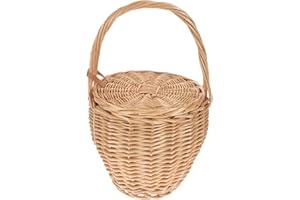 Alipis Borsa in Rattan Intrecciata a Mano in Stile Francese Cestino Vimini Con Grande Capacità Per Viaggi Picnic E Uso Quotidiano 13.8X7.9X7.9 Pollici