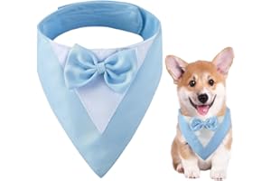 CENCERY Smoking per Cani, Collare Bandana Matrimonio Cane con Papillon Cani Piccoli Costumi Cane Smoking per Cani Piccoli Costume Abito Cane per Cani Fidanzamento (Collo: 20-30cm / Blu)