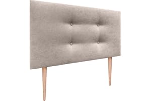DHOME Testiera in Similpelle o Tessuto AQUALINE Pro Testiera con 2 File di Bottoni e Gambe Testiera Imbottita Letto di Lusso (110x105cm con Gambe (Letti 80/90/105), Tessuto Beige)