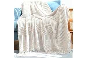 Hayisugal Tagesdecke Wohndecke Boho Decke Soft Gestrickte Decke Wendedecke Kuscheldeck Sofadecke Couchdecke überwurf Decke, Beige, 130 x 150cm