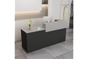 CCUKTFN Bancone Reception Moderno in Legno con Ripiani e Cassetti, 100–180 cm Bancone Negozio, Bancone da Accoglienza per Ufficio, Salone, Negozio, Hotel, Studio Professionale Nero+Grigio/Destra 100x100x60cm