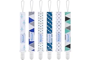 Smlpuame Attaché Tétine pour Bébé - Lot de 6 Pièces, Attache Sucette Multicolore, Accroche Tétine pour Bébé Garçon et Fille(Vert & Bleu)