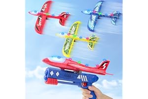 Sugar Kee Avion Polystyrene Planeur Jouet Pistolet Catapulte, 3 Pièces Avion Enfant Maquette, Cadeaux pour garçons de 3-10 Ans, Jeux Exterieur Enfant 3-10 Ans