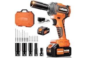 Olmlmo Avvitatore A Impulsi a Batteria 400Nm/294Ft-lbs - Professional 1/2" Elevata Avvitatori a Massa Battente Con 4000mAh, 4 Bussole, 8 Trapani, 6 Punte - Per Auto e Casa