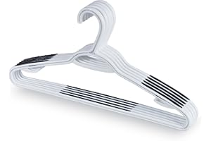 DOMO PAK LIVING Appendiabiti in Plastica con Inserti in Gomma Antiscivolo - Grucce Salvaspazio con Barra per Pantaloni, Gancetti Laterali - Forma Ergonomica - 5 Grucce Bianche, 42 cm - Domopak Living