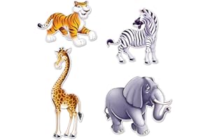 Beistle 54215 4 Piece Jungle Animal Cut Outs Cutouts, Cardboard, Multi Color