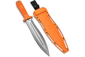 ODENWOLF W-SowCatcher, Large Hunting Knife Made of D2 Steel, Large Fixed Knife with Sheath, Double-Edged Sword with TPE Handle, Full Tang Survival Knife for Outdoor Activities