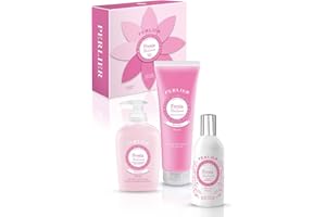 Perlier - Cofanetto Regalo Ricette Naturali Fresia di Lanzarote, Doccia Schiuma 250 ml + Sapone Liquido 300 ml & Elisir di Profumo 100 ml, Note Fiorite, Detersione Delicata, Ideale come Regalo