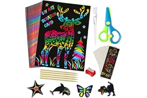 Vykor 50 Sheets Scratch Art Crafts for Kids,4.9inch*7.1inch Black Magic Scratch Art Notes Paper Boards，Gifts for Children to Learn to Paint