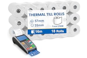 BAFUMIU (18 rolek) rolki do kasy 57 mm, papier termiczny 57 mm x 12 mm x 16 m, rolka papieru termicznego, kompatybilne z większością kalkulatorów drukujących i kas fiskalnych – zapasowe rolki papieru, rolki