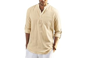 Enlision Camisa de Lino Manga Larga para Hombre Camisas Informales de Verano Camisa Suelta de Ocio de Color Sólido con Botónes Top con Bolsillo