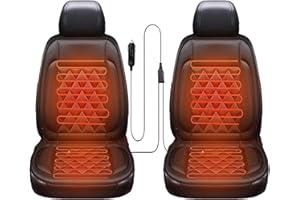 GENERIC 2PCS Comfortable Leather Heated Seat Cushion, Universal Seat Cover Pad, Soft Car Seat Covers with Full Back Seat Protector Pure Black For Winter (Black-2pc)