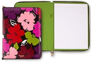 Kate Spade New York 13.25" x 9.5" Faux Leather Notepad Zip Folio with Interior Pocket, Legal Pad, Gold Zipper Close, and Pen Loop, Painterly Blooms