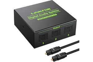 LiNKFOR 1X3 Splitter Ottico Audio 3 Porte 5.1CH SPDIF Splitter Digitale 1 In 3 Out Supporta Dolby AC3 DTS Splitter Toslink in Lega Alluminio con Cavo Ottico per PS3 DAC Blu-Ray DVD TV HDTV