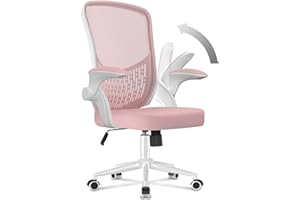 naspaluro Computer Desk Chair, Ergonomic Office Chairs with Flip-up Armrests, Mid-Back Mesh Chair with Lumbar Support, Home Office Chair-Pink Chair