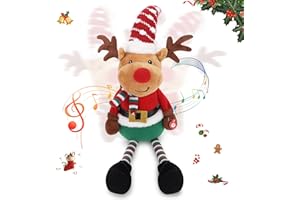 XSTARG Singing Dancing Repeating Christmas Elk Christmas Plush Toy with Music, Electric Christmas Ornaments Stuffed Toy Interactive Animated Elk Dolls Toy Xmas Decoration Wiggle Musical Doll Xmas Kids Gifts
