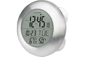 KADAMS Bathroom Shower Digital Wall Clock Large LCD Screen - Kitchen Clock - Water Resistant Timer - Seconds Counter - Temperature & Humidity Display - Multiple Mounting Options, Silver