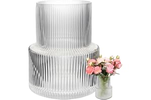 Runprism Ins Moderne Glas Vasen, Vase Deko, Handmade Vasen, Vase Aesthetic, Blumenvase Modern, Glasvase Gross, Blumenvase für Zuhause, Büro, Ideales Regal (Weiß Transparent)