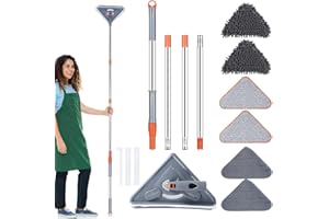 CIVG Mocio Triangolare Regolabile Girevole a 360°,Mop di Pulizia in Microfibra con Asta Telescopica,Scopa di Pulizia a Triangolo per Soffitto, Finestra, Pavimento, Parete (con palo retrattile)