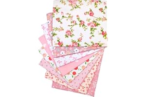EXGOING 8PCS Cotton Fat Quarters Fabric Bundles 50x50cm (20"x20")-High-Density Material for Sewing, Quilting & Patchwork for DIY-Animal, Floral, Polka Dot, Check Patterns (8pcs Pink#2)