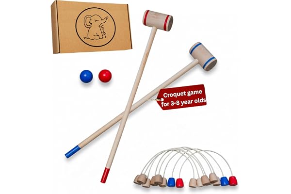 Eli® Krocket spel för barn inklusive klubbor – mål och bollar av trä | Crocket Set för inomhus och utomhus – leksak från 3 år – träleksak – presentidé för pojkar och flickor – present