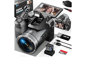 NBD Fotocamera 5K 64MP con Autofocus & Video 4K/60fps, Schermo Orientabile 3" 180°, WiFi/HDMI – Per Vlogger e Viaggi (SD 32GB + 2 Batterie)