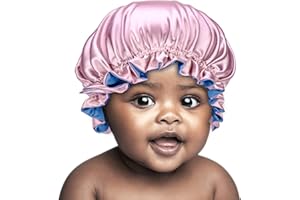 Sengterm - Bonnet de nuit en satin pour enfant - Double couche réglable - Soyeux - Bandeau élastique - Pour les soins des cheveux des enfants de 0 à 2 ans - Bleu et rose