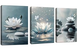 3 st Zen stenar vit lotusblomma moderna dekorativa bilder blå lotusblomma fjäril bilder vatten lilja damm duk dekorativa bilder vardagsrum sovrum vägg spa yoga rum 30 x 40 cm x 3