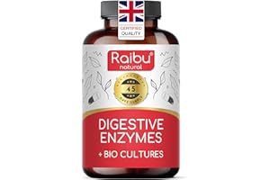 RAIBU Digestive Enzymes - Enteric Coated Capsules - Supports Digestion & Gut Health - with Lactase, Amylase, Protease, Lipase, Papain, Bromelain & Probiotic - Non-GMO - 90 Capsules