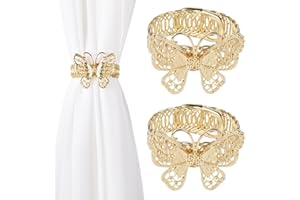 Dalababa Curtain Tie Backs, 1 Pair Alloy Drapery Holdbacks, Modern Gold Curtain Tiebacks Simple Stretchy Wire Rope Curtain Straps for Office Cafe Home Decor (Gold Butterfly)