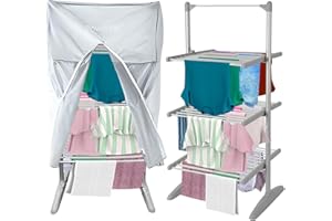 POWERDRI Electric Heated Clothes Airer with 3 Tiers – 30 Drying Rails, Foldable Slimline Design, 21m Hanging Space, 15kg Capacity, Energy-Efficient Indoor Laundry Dryer