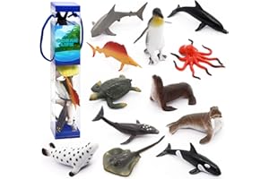 Fun Gift 12 pcs Sea Animal Figures Ocean Toy for Kids-Educational Learning Playset,Realistic Toy Set Include Great White Shark, Dolphin, White Shark, Whale,Gifts for Kids 3+ Years