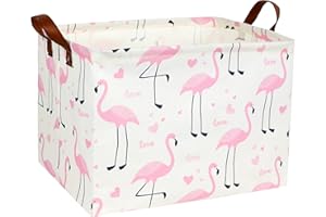 DDBASKET Flamingo Pink Basket Nursery Girl Baby Storage Basket Rectangular Cute Pattern Kids Toy Storage Bin Organizer Book Shelf Basket Baby Girls Flamingo Room Decor(Love Flamingo)