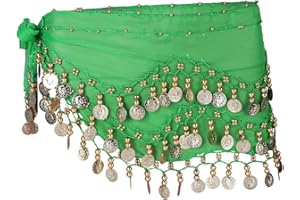 LUOEM Damen Bauchtanz Gürtel, Chiffon Hüfttuch, Tanztuch mit Münzen für Bauchtanz