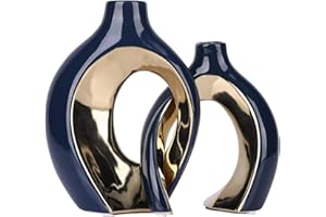 XIAOMAGG Set Di 2 Vasi In Ceramica, Arredamento Moderno Bohémien, Matrimonio, Tavolo Da Pranzo, Banchetto, Soggiorno, Ufficio, Camera Da Letto, Bagno, Davanzale，Vaso decorativo (Oro blu)