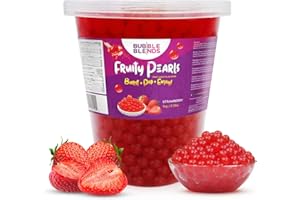 Popping Boba Gusto Fragola 1 kg - Bubble Blends Perle di Frutta con Vero Succo di Frutta - Senza Lattosio, 100% Senza Grassi e Senza Glutine (10 Porzioni) - Palline Bubble Tea, Bevande e Topping