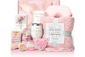 ZQYMM Geschenke für Frauen, Geburtstagsgeschenk für Frauen mit 12 OZ Edelstahl Weinbecher und Decke, Geschenke für Freundin Schwester zum Geburtstag Weihnachten,Mama,Ehefrau Geburtstagsgeschenk Geschenkset